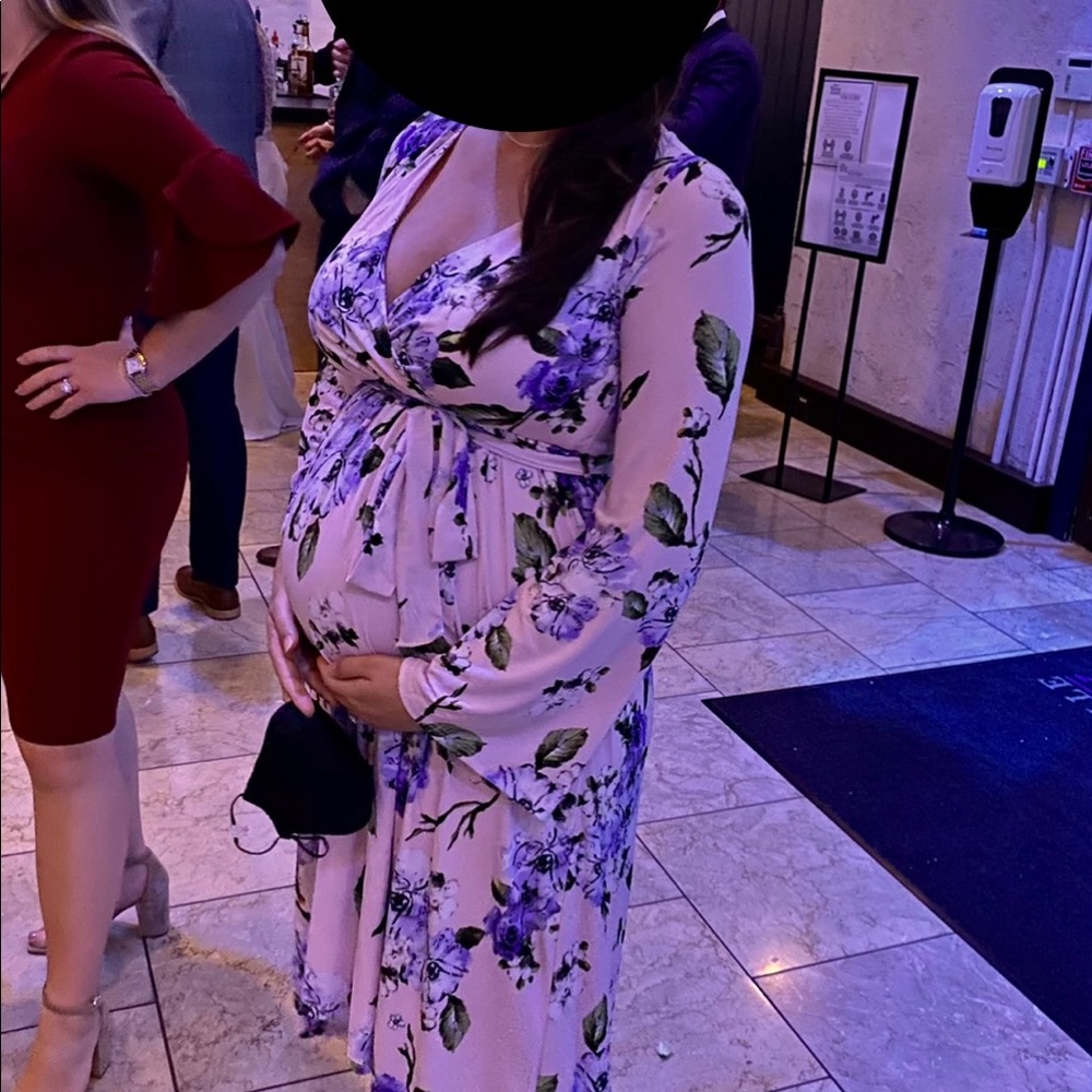 Maternity high low floral print dress with bell sleeves from pinkblush